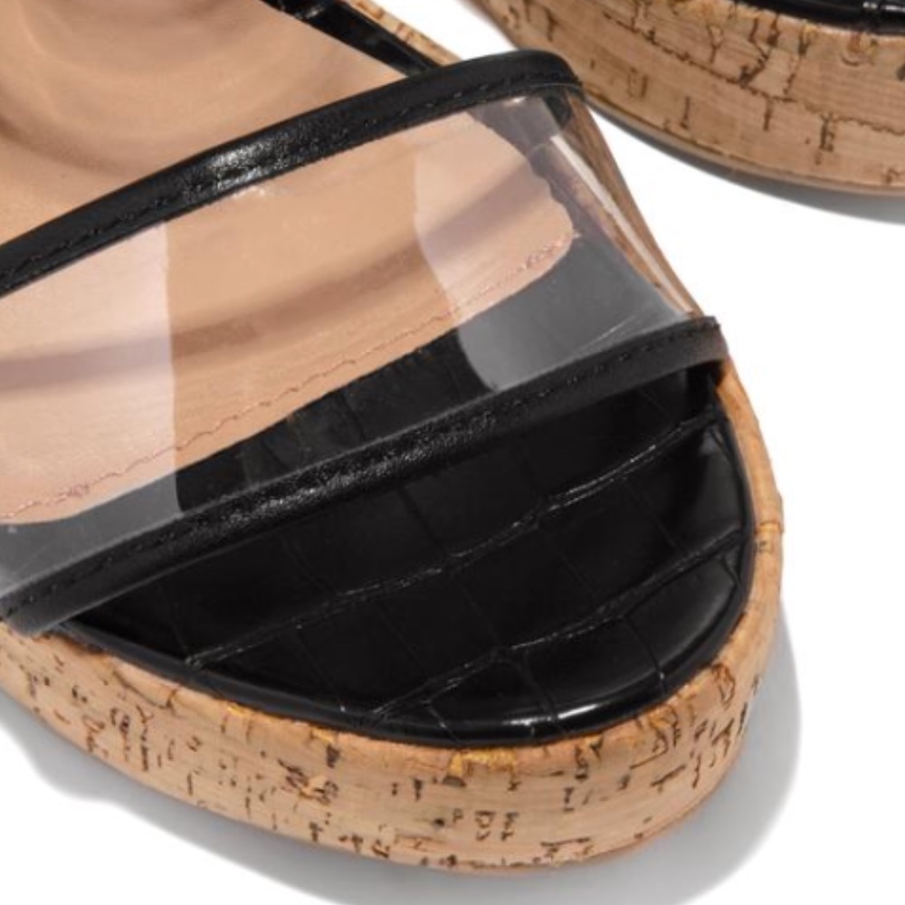 !! RESTOCKED !! Cork Wedges in Black/Clear - Picture 4 of 5